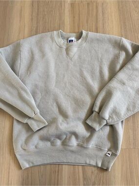 Vintage 90s Russell Athletics Cream Tan Cotton Crewneck Sweatshirt Men’s Size M
